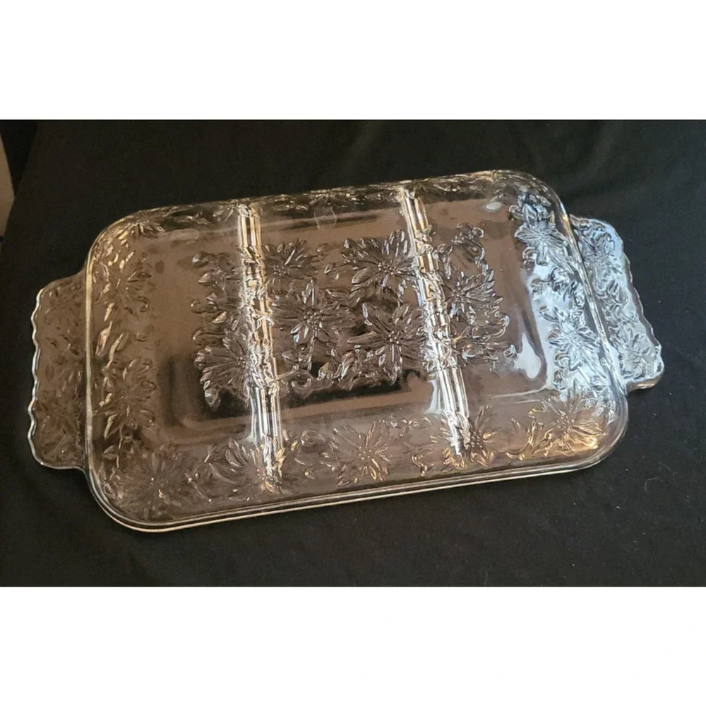 PRINCESS HOUSE FANTASIA 534 CLEAR CRYSTAL RELISH TRAY POINTSETTIA COTTAGECORE